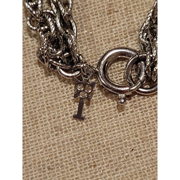 VTG Crown Trifari Silver Tone Double Twist Chain Modernist Diamond Cut Pendant - Picture 8 of 9
